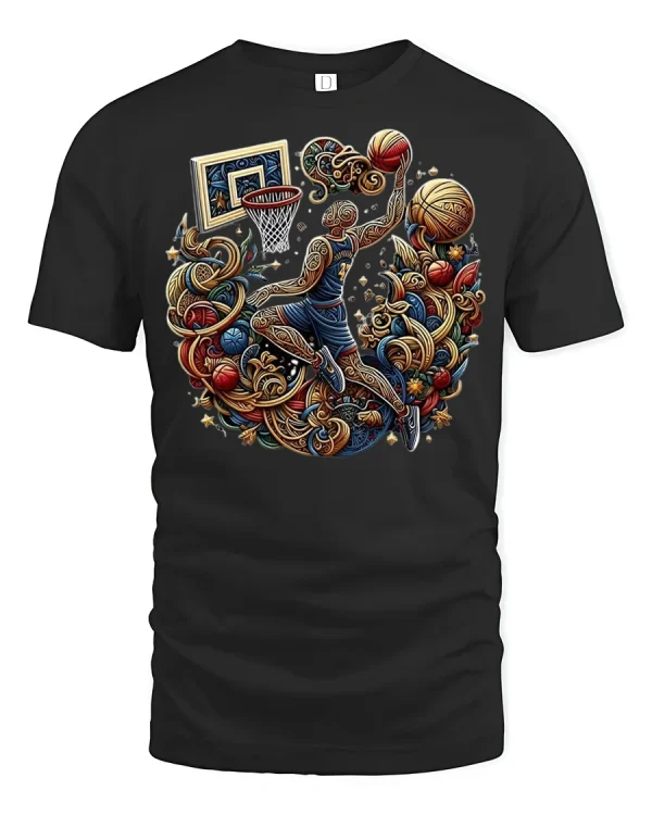 Ornate Hoops Slam Tee - black t-shirt on white background