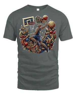 Ornate Hoops Slam Tee - gray t-shirt on white background