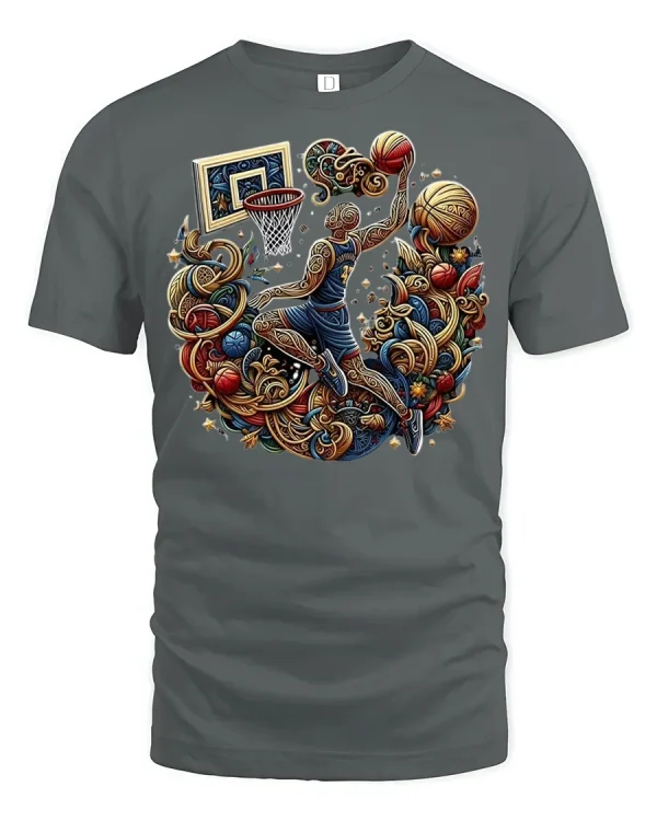 Ornate Hoops Slam Tee - gray t-shirt on white background