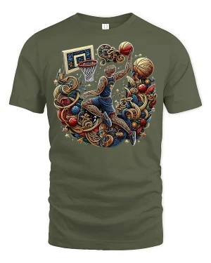 Ornate Hoops Slam Tee - military green t-shirt on white background