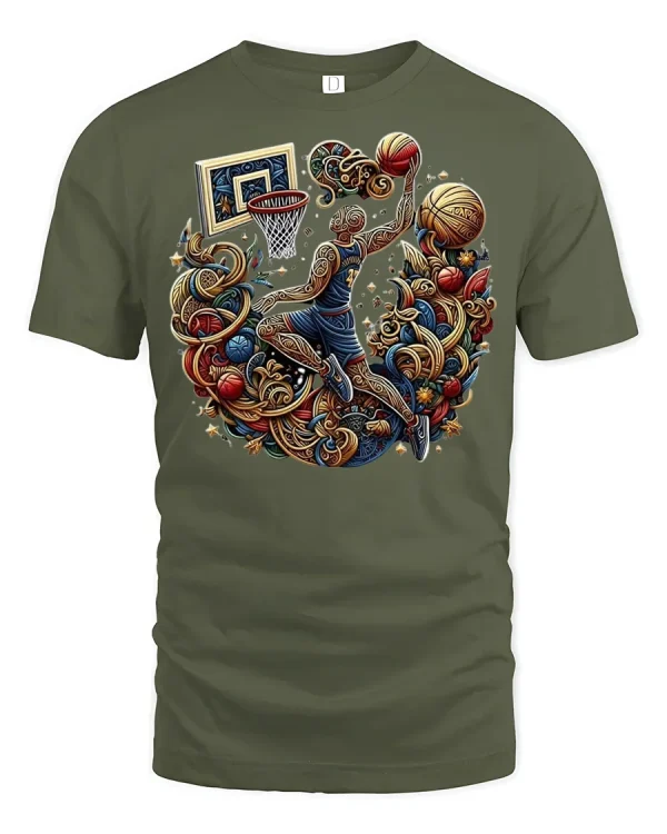 Ornate Hoops Slam Tee - military green t-shirt on white background