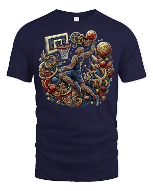 Ornate Hoops Slam Tee - navy t-shirt on white background