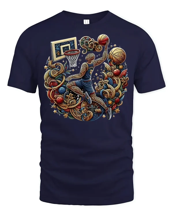 Ornate Hoops Slam Tee - navy t-shirt on white background