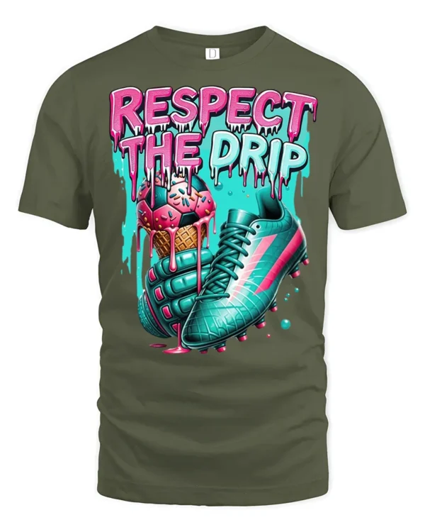 Drip Game Soccer Style Tee - military green t-shirt on white background