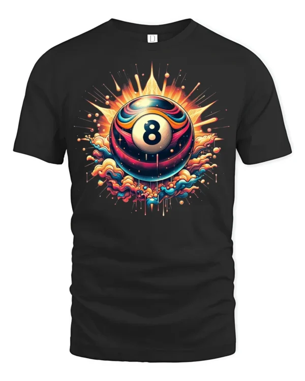 Neon Billiards Boom T-Shirt - black t-shirt on white background
