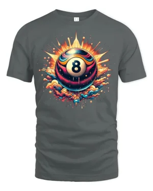 Neon Billiards Boom T-Shirt - gray t-shirt on white background