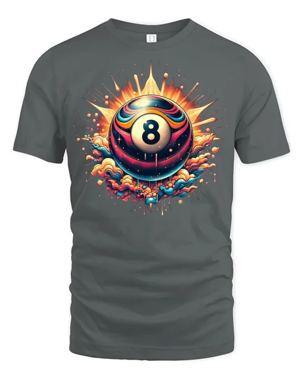 Neon Billiards Boom T-Shirt - gray t-shirt on white background