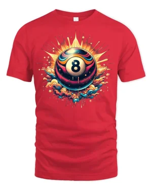 Neon Billiards Boom T-Shirt - red t-shirt on white background
