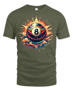 Neon Billiards Boom T-Shirt - military green t-shirt on white background