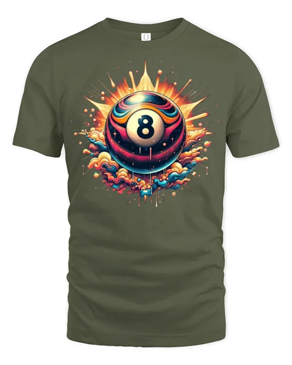 Neon Billiards Boom T-Shirt - military green t-shirt on white background