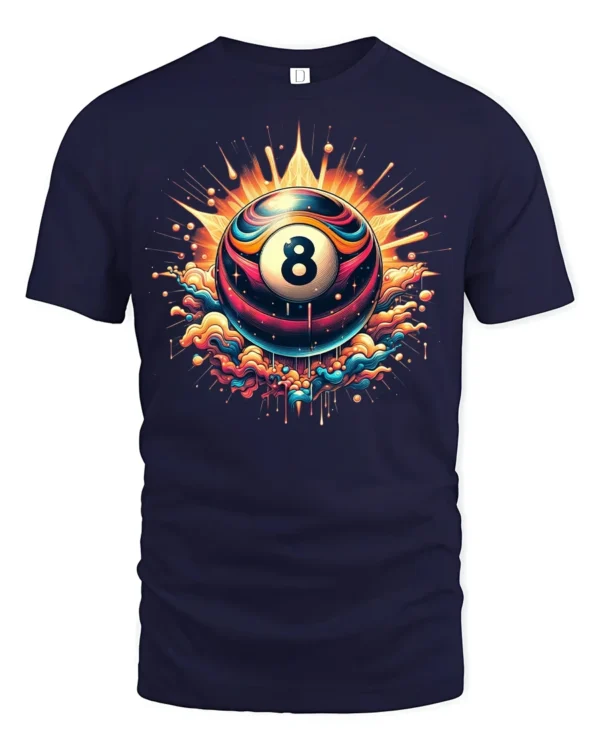 Neon Billiards Boom T-Shirt - navy t-shirt on white background