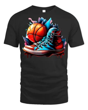 Street Dunk Basketball Sneaker Tee - black t-shirt on white background