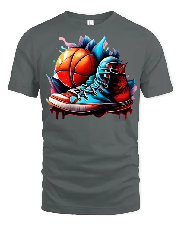 Street Dunk Basketball Sneaker Tee - gray t-shirt on white background