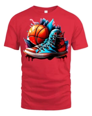 Street Dunk Basketball Sneaker Tee - red t-shirt on white background