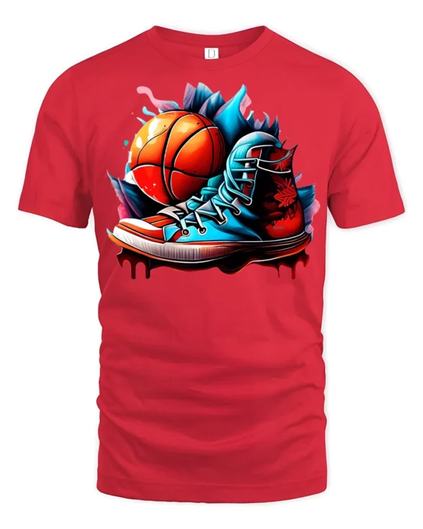 Street Dunk Basketball Sneaker Tee - red t-shirt on white background