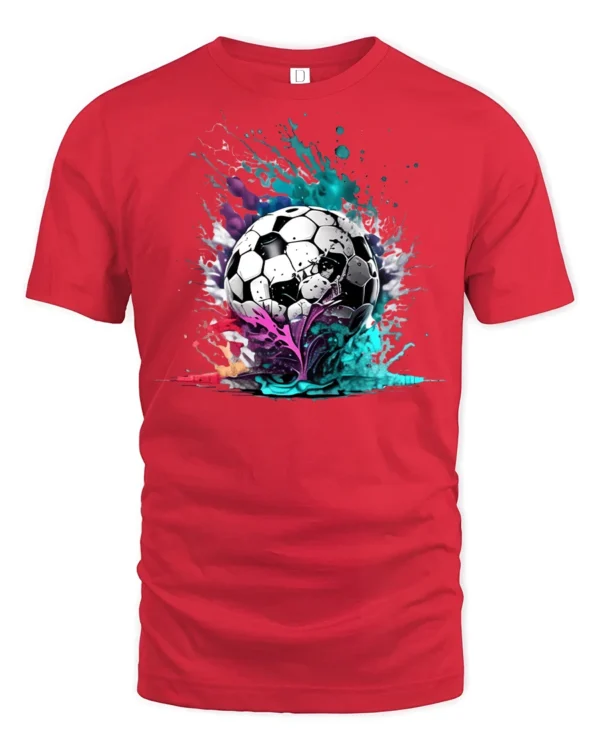 Painted Soccer Explosion T-Shirt - red t-shirt on white background