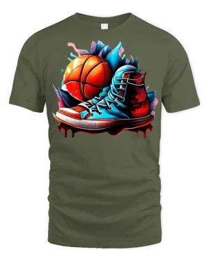 Street Dunk Basketball Sneaker Tee - military green t-shirt on white background