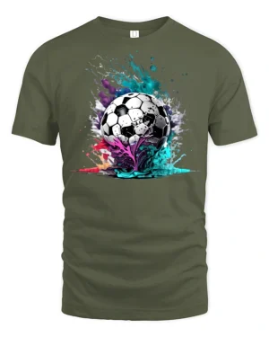 Painted Soccer Explosion T-Shirt - military green t-shirt on white background