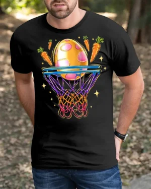 Easter Slam Dunk T-Shirt - black t-shirt in nature background wearing by model