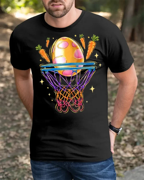 Easter Slam Dunk T-Shirt - black t-shirt in nature background wearing by model