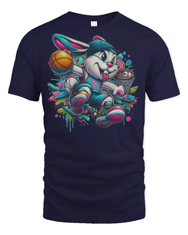 Dunkin’ Bunny Basketball Tee - navy t-shirt on white background