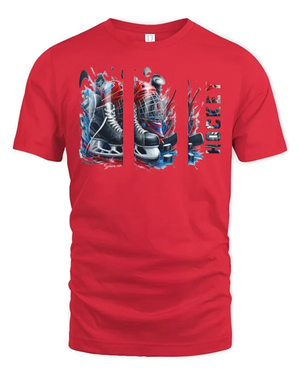 Blades and Pucks T-Shirt - red t-shirt on white background